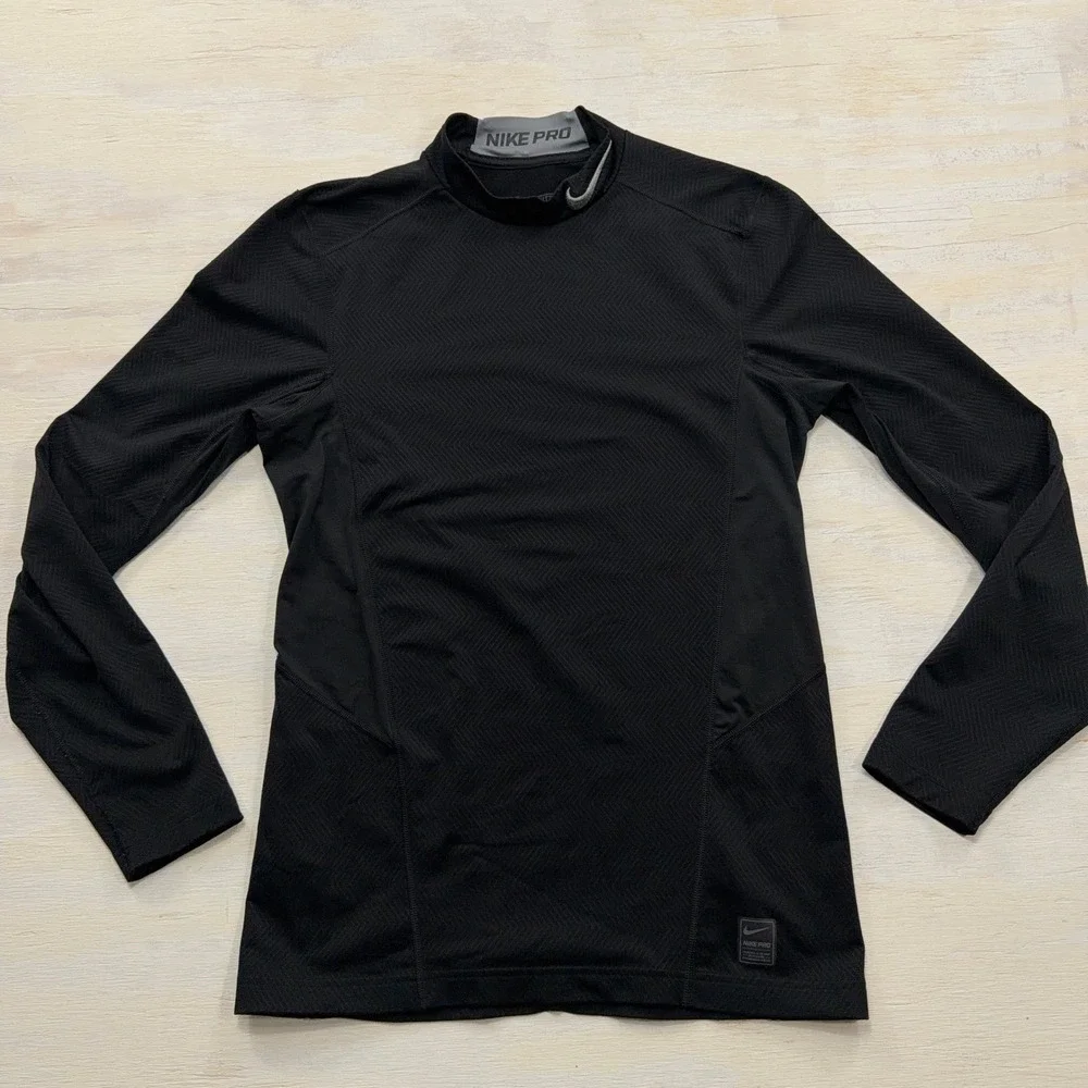 Nike Pro Shirt Dri-FIT Mock Neck Compression Long Sleeve Black Mens Size M
